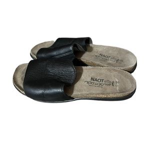 Naot Women’s Black Leather Slide Sandals Firm Footbed Size 5 EU 36